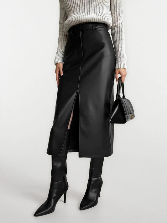 Leather Look Split Skirt