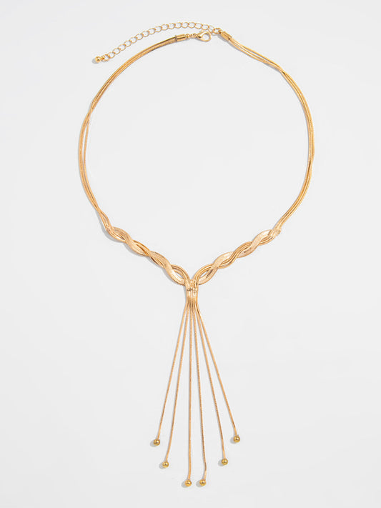 Zaylee | Women's Twisted Y Braided Chain Long Tassel Drop Multi Strand Necklace