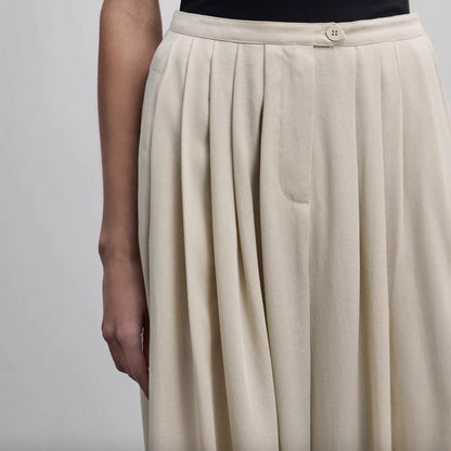 Pleated Beige Wide Leg Pants