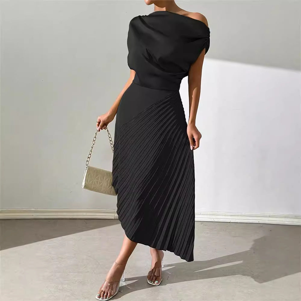 Asymmetrical Design Pleat Dress