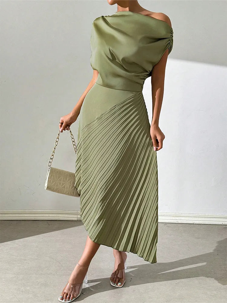 Asymmetrical Design Pleat Dress