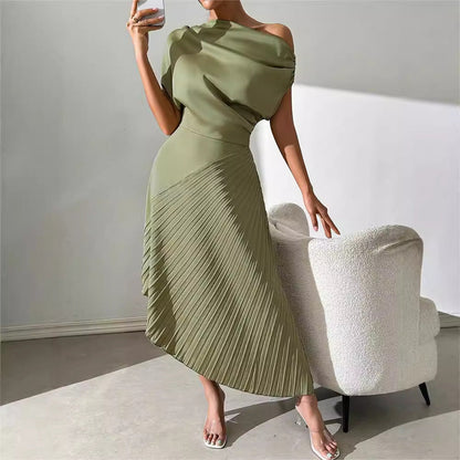 Asymmetrical Design Pleat Dress