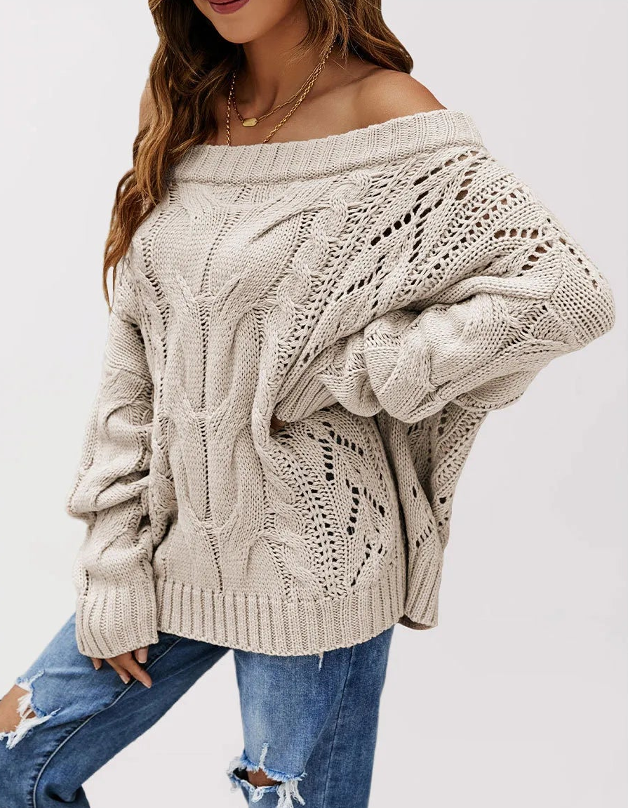 Off Shoulder Cable Knit Sweater