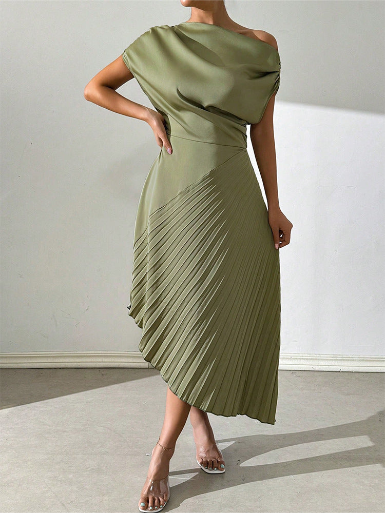 Asymmetrical Design Pleat Dress