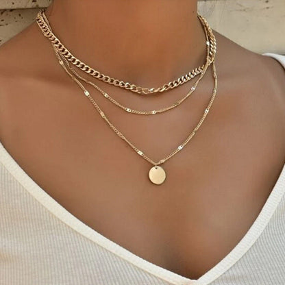 Gold Disc Chain Pendant Necklace