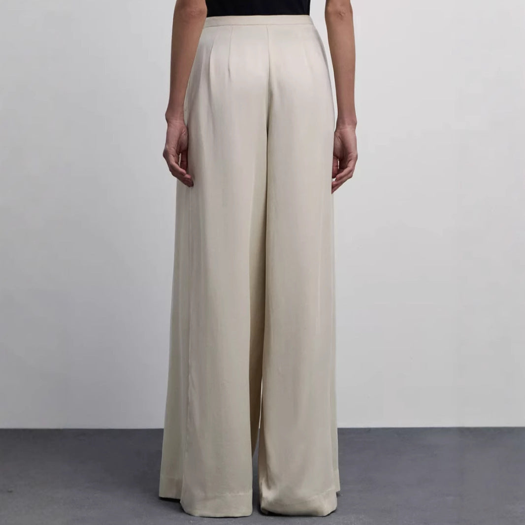 Pleated Beige Wide Leg Pants