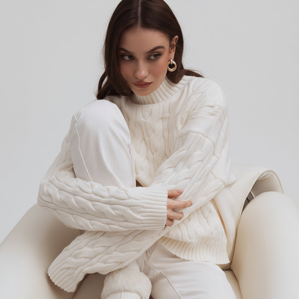 Boat Neck Cable Knit Sweater