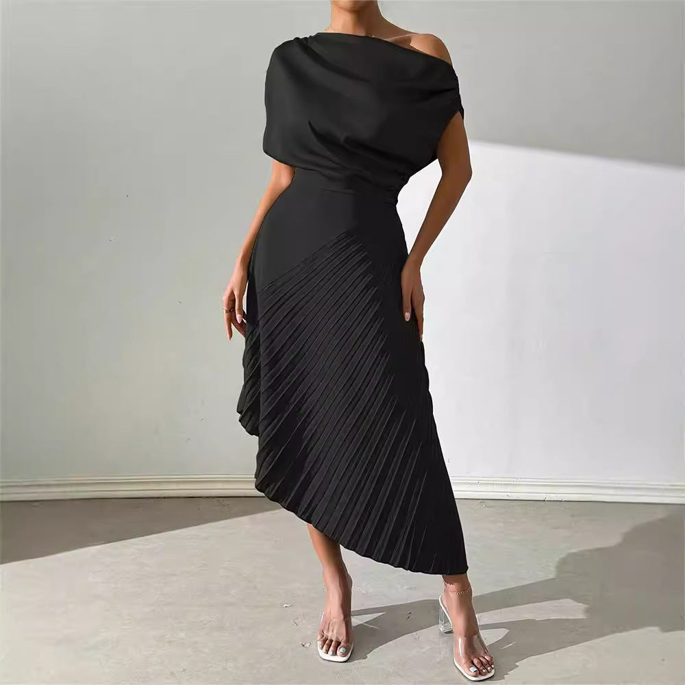 Asymmetrical Design Pleat Dress