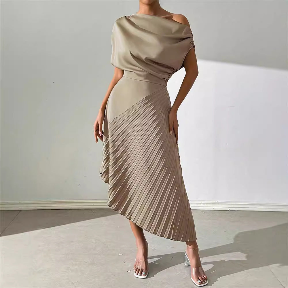 Asymmetrical Design Pleat Dress