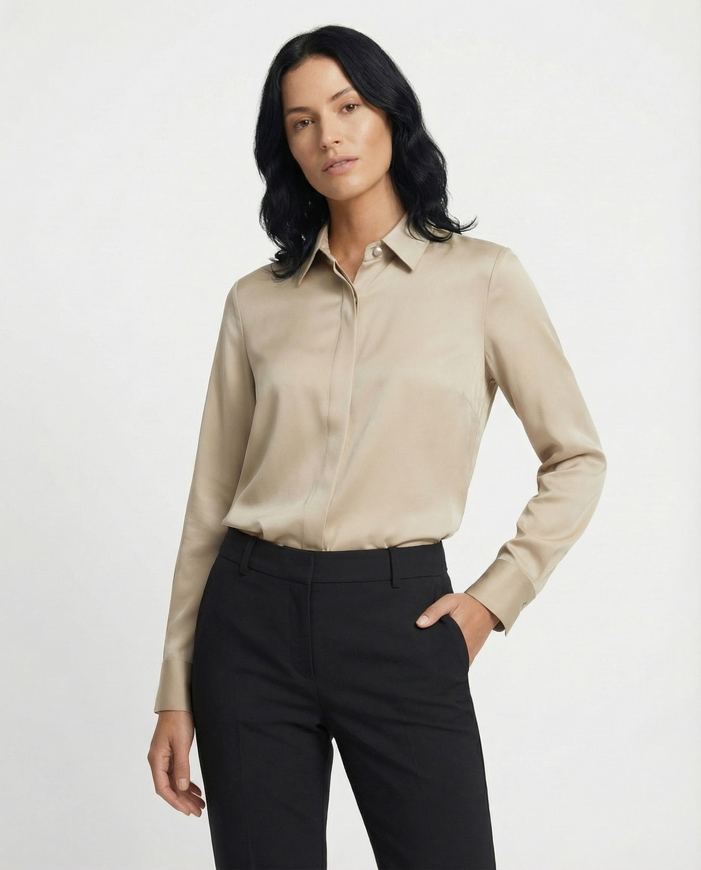 Graceful Satin Look Office Dress Shirt