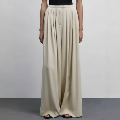 Pleated Beige Wide Leg Pants