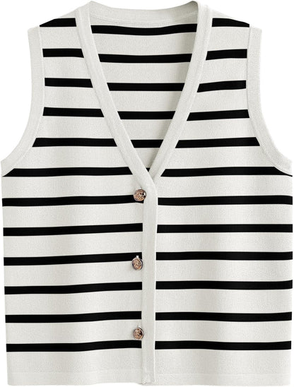 LILLUSORY Vest Tops for Women 2026 Summer Outfits Striped Sweaters Button Up Casual Blouses Jacket Fashion Clothes