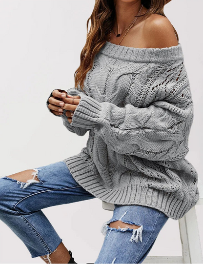 Off Shoulder Cable Knit Sweater