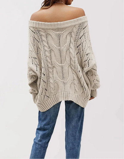 Off Shoulder Cable Knit Sweater