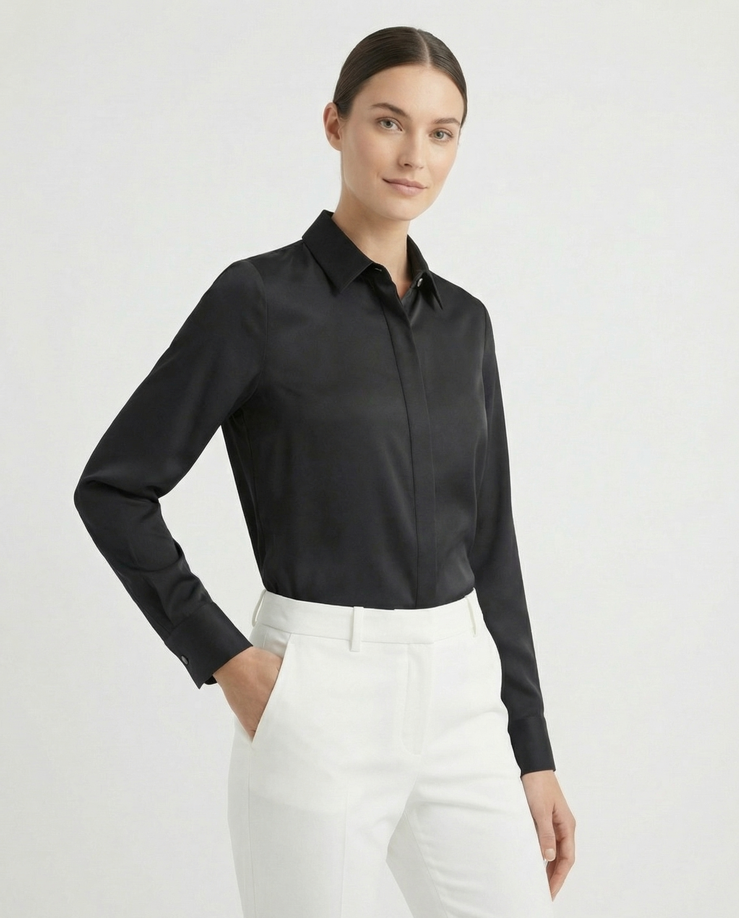 Graceful Satin Look Office Dress Shirt