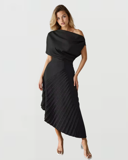 Asymmetrical Design Pleat Dress