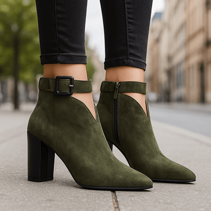 Alessa | Women's Cutout Ankle Pointed Toe Buckle Strap Heel Boots
