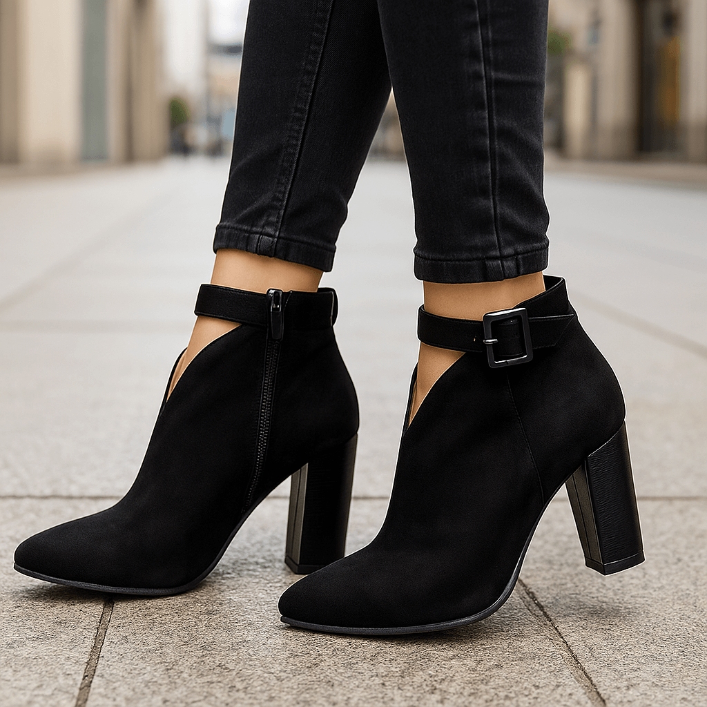 Alessa | Women's Cutout Ankle Pointed Toe Buckle Strap Heel Boots