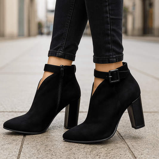 Alessa | Women's Cutout Ankle Pointed Toe Buckle Strap Heel Boots