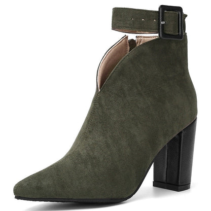 Alessa | Women's Cutout Ankle Pointed Toe Buckle Strap Heel Boots
