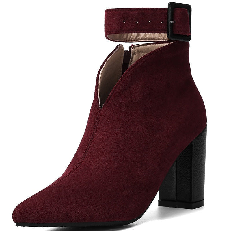 Alessa | Women's Cutout Ankle Pointed Toe Buckle Strap Heel Boots