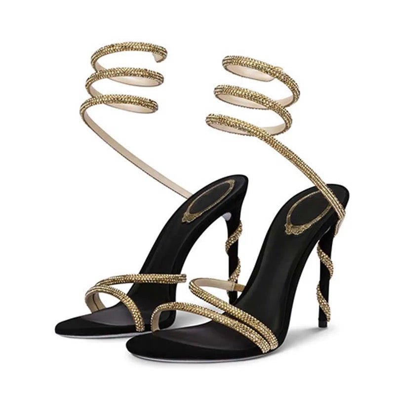 Antonia | Women's Rhinestone Spiral Ankle Wrap Open Toe Stiletto Heels