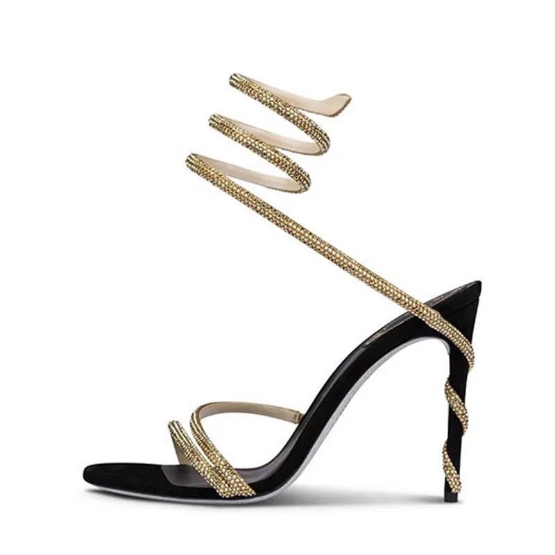 Antonia | Women's Rhinestone Spiral Ankle Wrap Open Toe Stiletto Heels