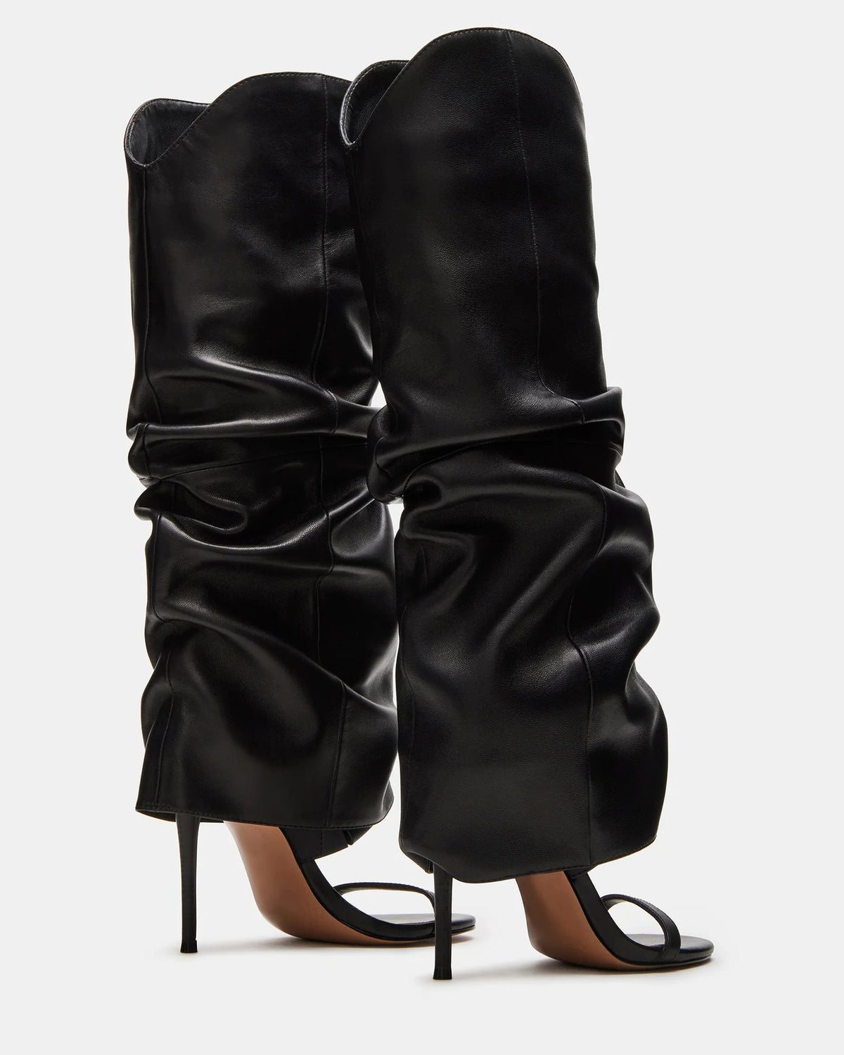 Arianne | Women's Open Toe Ruched Slouchy Stiletto Knee High Heel Boots