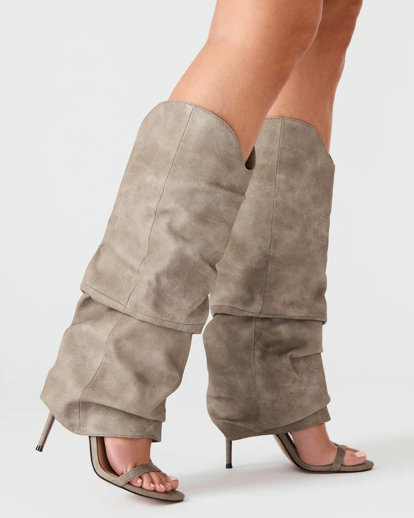 Arianne | Women's Open Toe Ruched Slouchy Stiletto Knee High Heel Boots
