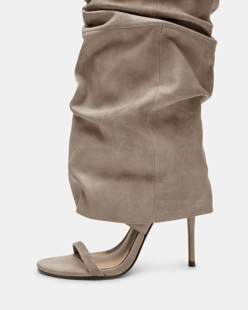 Arianne | Women's Open Toe Ruched Slouchy Stiletto Knee High Heel Boots