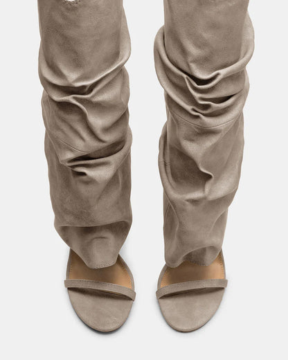 Arianne | Women's Open Toe Ruched Slouchy Stiletto Knee High Heel Boots