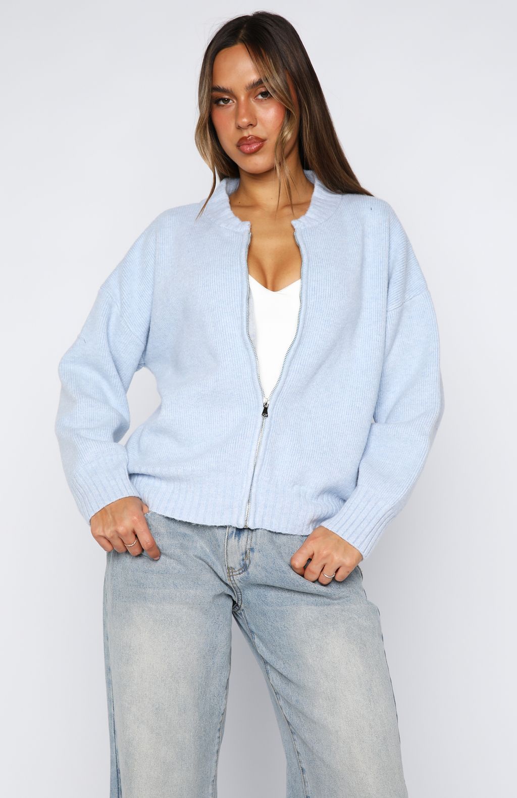 Augusta | Women's Drop Shoulder Zip Front Knit Cardigan