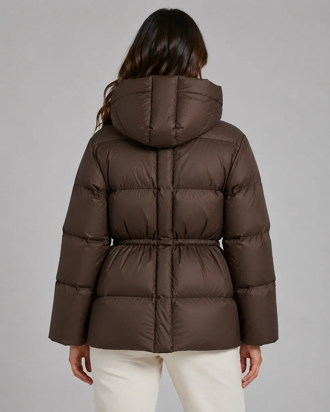 Brandi | Women's Drawstring Waist Zip Hooded Puffer Jacket