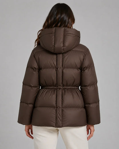 Brandi | Women's Drawstring Waist Zip Hooded Puffer Jacket