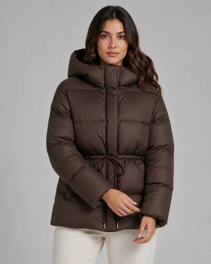 Brandi | Women's Drawstring Waist Zip Hooded Puffer Jacket