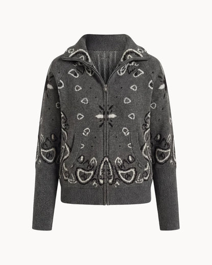 Delaney | Women's Paisley Zip Up Knit Cardigan