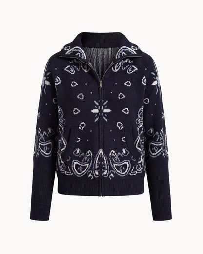 Delaney | Women's Paisley Zip Up Knit Cardigan