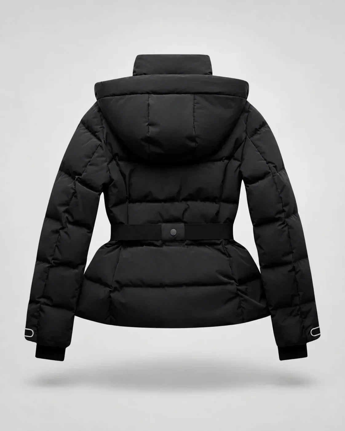 Eira | Women's Belted High Collar Zip Front Hooded Puffer Jacket