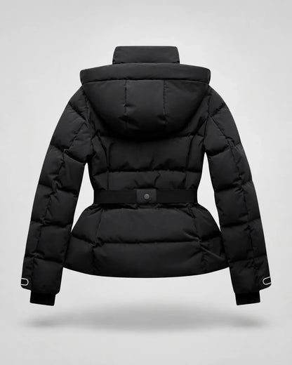 Eira | Women's Belted High Collar Zip Front Hooded Puffer Jacket