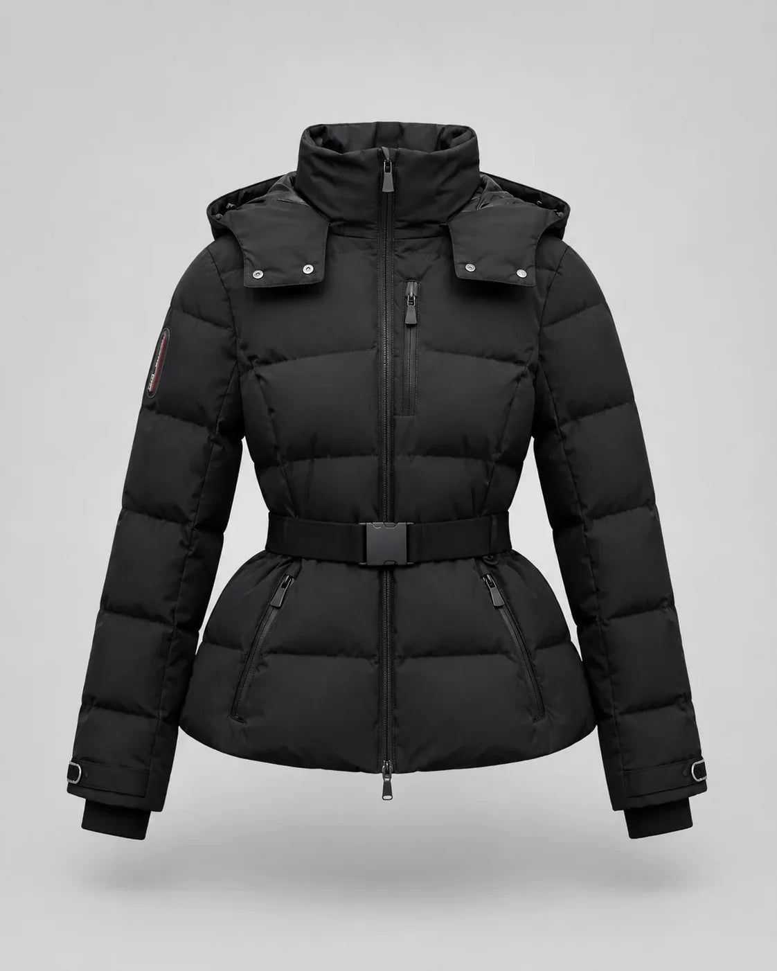 Eira | Women's Belted High Collar Zip Front Hooded Puffer Jacket