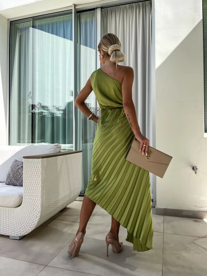 Felicity | Women's One-Shoulder Pleated Maxi Wedding Guest Dress