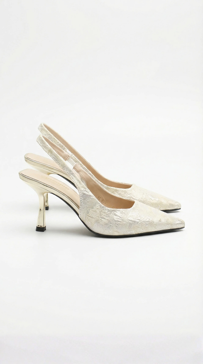 Frida | Women’s Textured Pointed Toe Slingback Heel Sandals