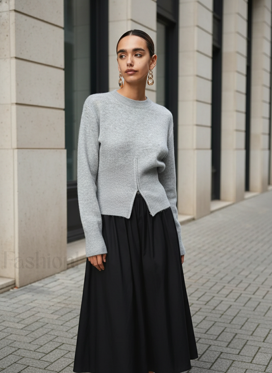 Kallie | Women's Front Slit Long Sleeve Ribbed Knit Sweater
