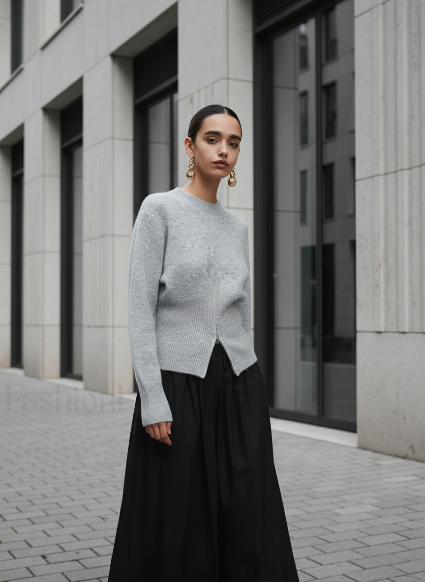 Kallie | Women's Front Slit Long Sleeve Ribbed Knit Sweater