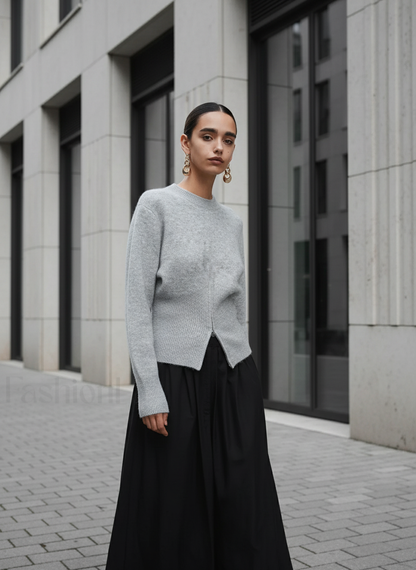 Kallie | Women's Front Slit Long Sleeve Ribbed Knit Sweater