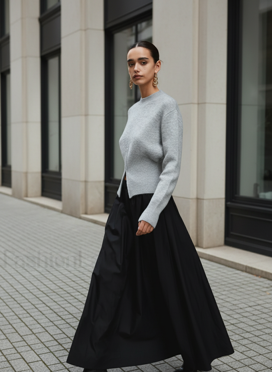 Kallie | Women's Front Slit Long Sleeve Ribbed Knit Sweater