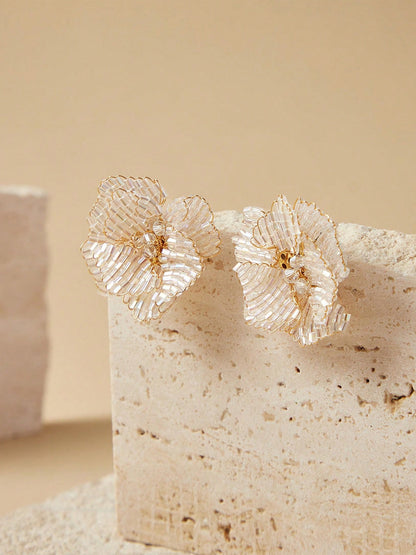 Kamryn | Women's Layered Petal Beaded Flower Stud Earrings