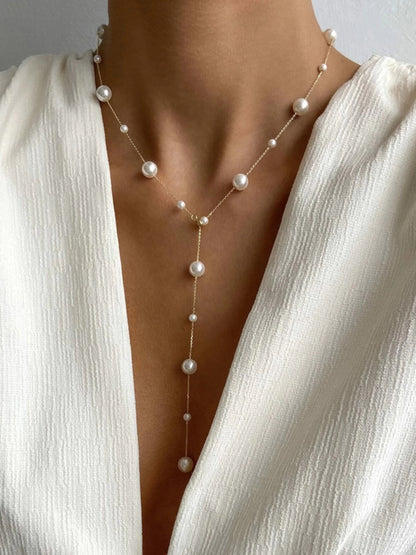 Kiana | Women's Beaded Chain Pearl Y Long Drop Pendant Necklace