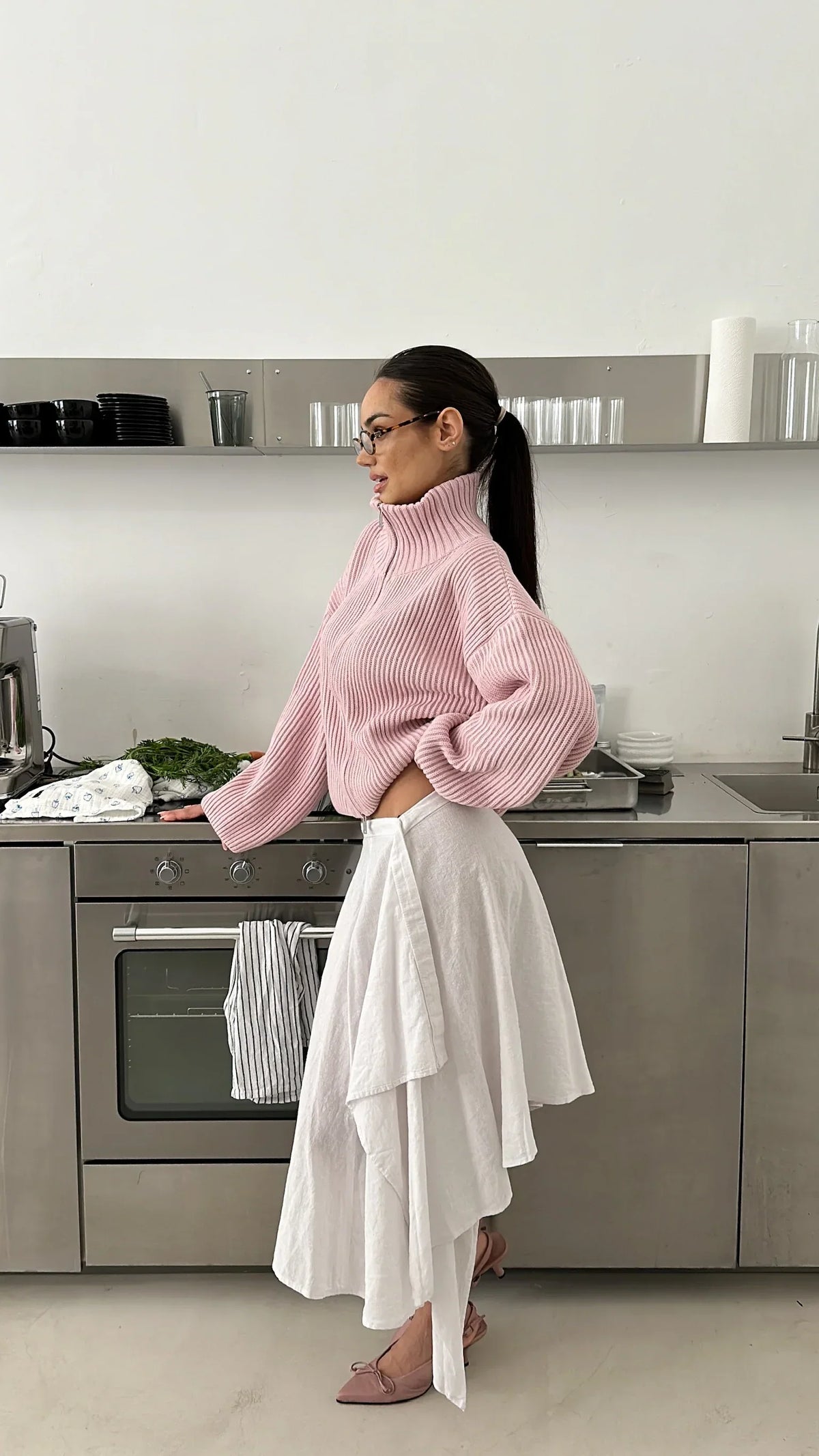 Kristina | Women's Oversized Ribbed Half Zip Knit Sweater Cardigan