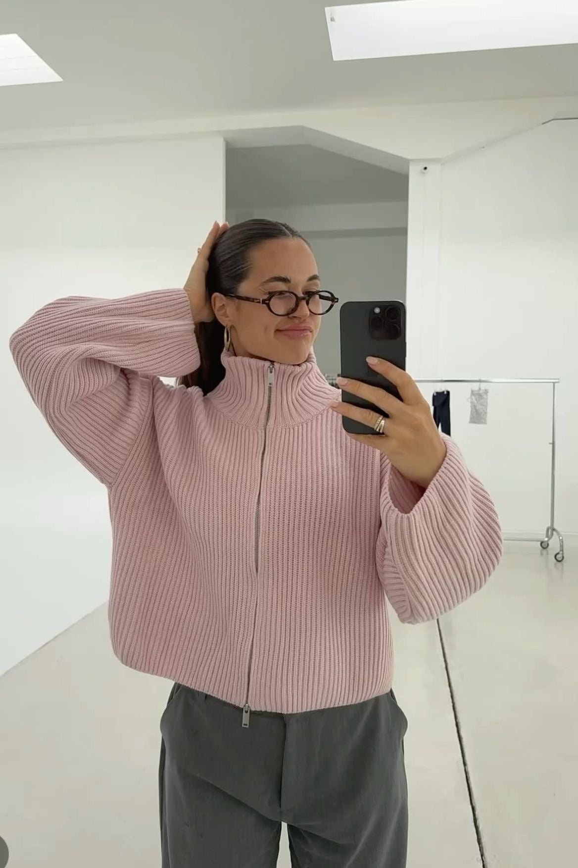 Kristina | Women's Oversized Ribbed Half Zip Knit Sweater Cardigan